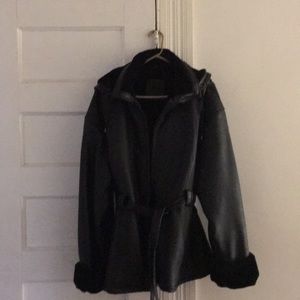 Plus size 5X Women’s leather hooded coat.
